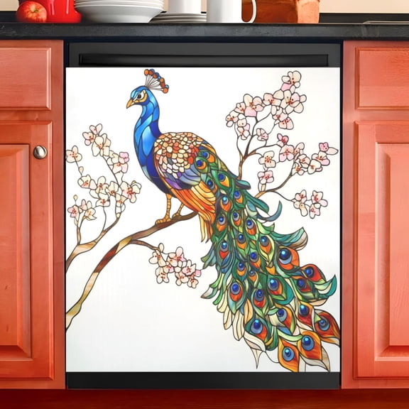 Ryvnso Peacock on Branch Dishwasher Magnetic Refrigerator Magnet Cover Kitchen Home Decorative 23"x26"