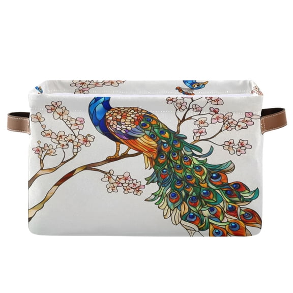 Ryvnso Peacock on Branch Storage Basket Large Bin Foldable Boxes Toys Organizer 14.2x10.2x8.3in 1 PC