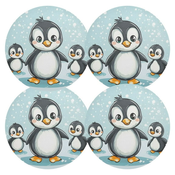 Ryvnso Penguins and Snow Round Plate Mats Dining Table Placemat Set of 4 for Holiday Decoration