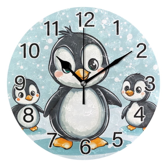 Ryvnso Penguins and Snow Wall Clock Non Ticking Silent Kitchen Clock Battery Operated Clocks 10 inch