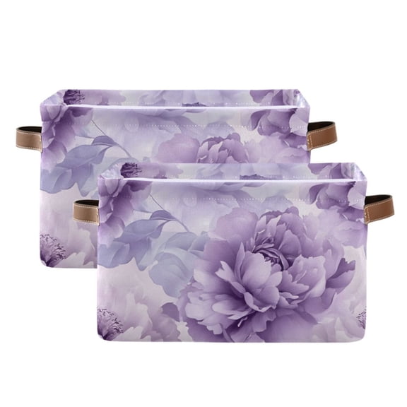Ryvnso Peonies Floral Storage Basket Large Bin Foldable Boxes Toys Organizer 14.2x10.2x8.3in 2 PCs