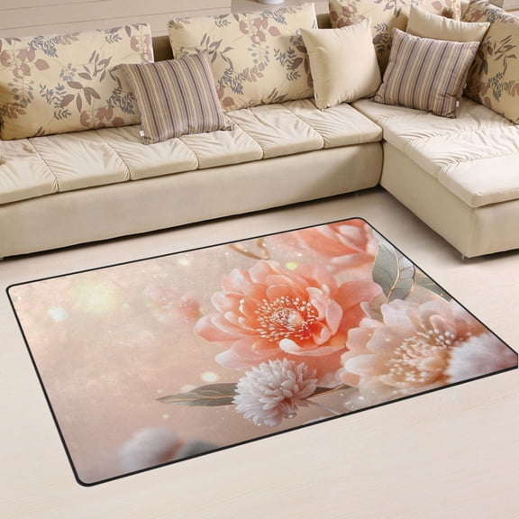 Ryvnso Peony Flower Area Floor Mat Non-Slip Carpet Soft Rugs Doormats 31" x 20"