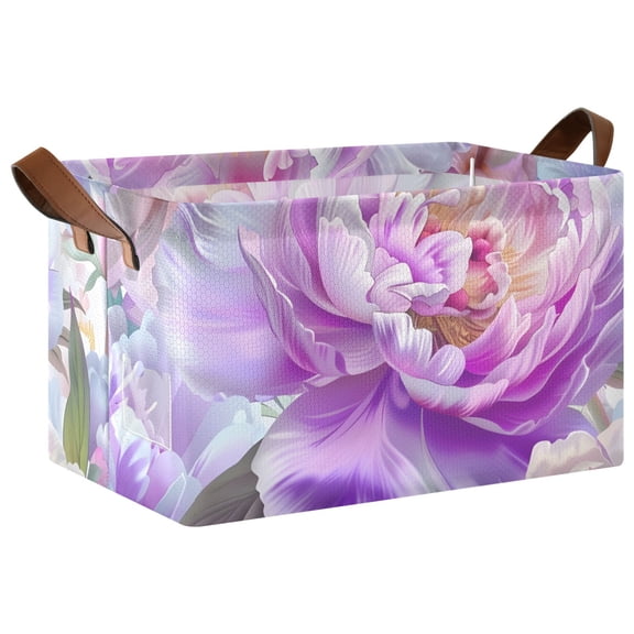 Ryvnso Peony Flower Storage Bins Large Basket Foldable Cube Toys Organizer with Handles 1 PC