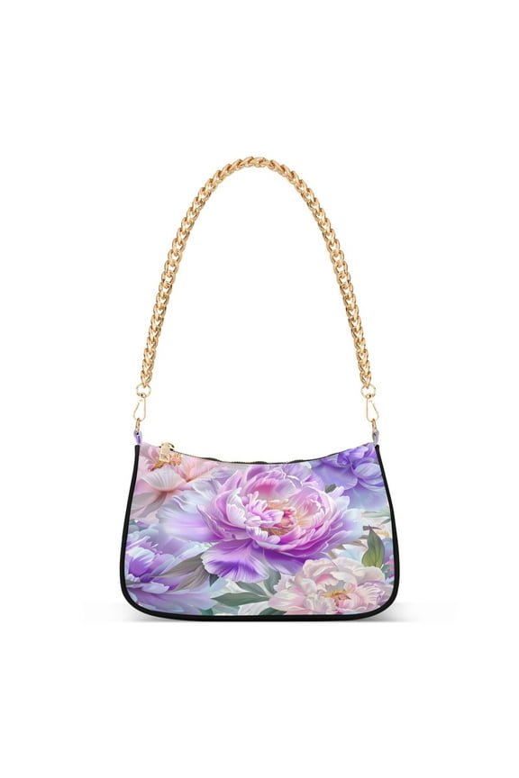 Peony Flower Womens Chain Shoulder Bag Tote Handbags Clutch Hobo Purse with Zipper for Travel