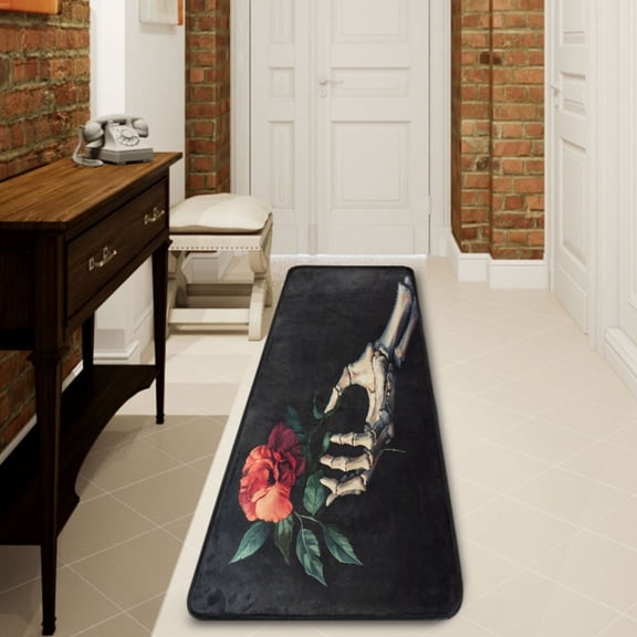 Ryvnso Peony Flower on Hand Hallway Runner Rugs Floor Carpet Non Slip Entryway Mat 2' x 6'