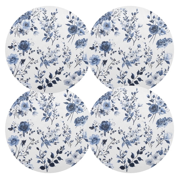 Ryvnso Peony Flowers Pattern Round Plate Mats Dining Table Placemat Set of 4 for Holiday Decoration