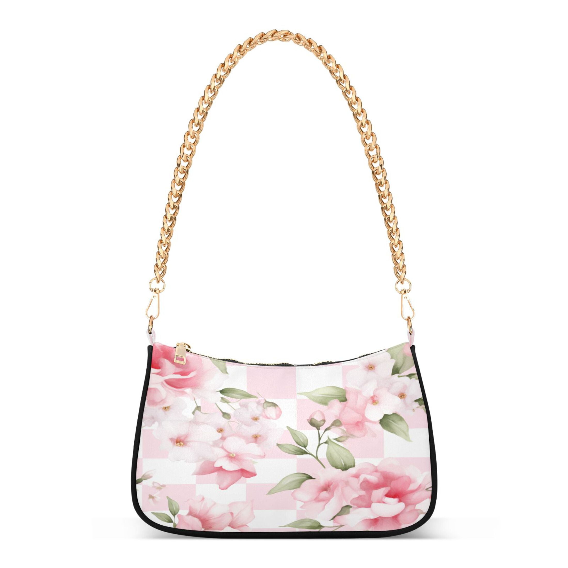 Ryvnso Peony Flowers Pink Womens Chain Shoulder Bag Tote Handbags Clutch Hobo Purse with Zipper for Travel