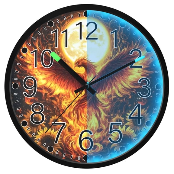 Ryvnso Phoenix Sunflower 12 Inch Night Light Wall Clock Silent Battery Operated Luminous Clocks
