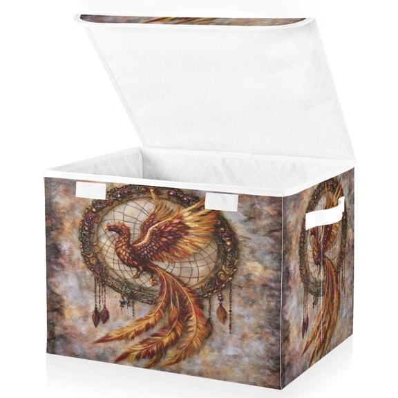Ryvnso Phoenix with Feather Large Lidded Foldable Storage Baskets Cubes Boxes Lids Bin for Home