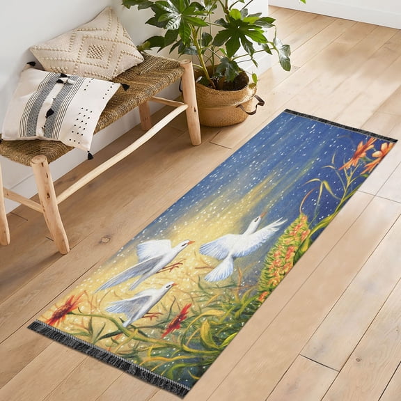 Ryvnso Pigeon Oil Paint Bedroom Runner Rug 2'x6' Hallway Area Carpet Non Slip Entryway Mat with Tassels