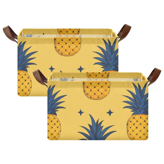 Ryvnso Pineapple Fruit Storage Bins Large Basket Foldable Cube Toys Organizer with Handles 2 PCs