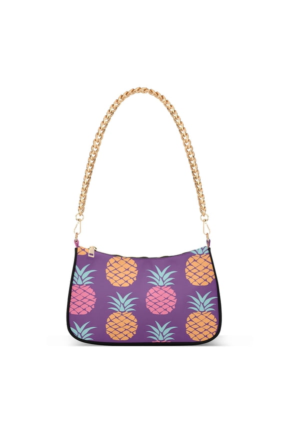 Pineapple Print Womens Chain Shoulder Bag Tote Handbags Clutch Hobo Purse with Zipper for Travel