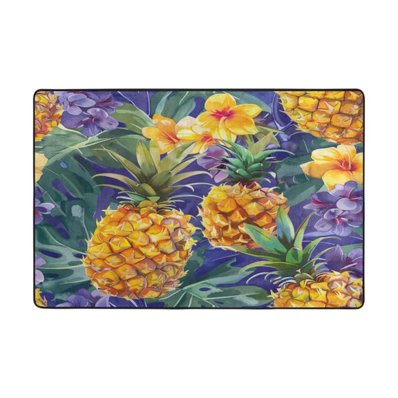 Ryvnso Pineapple Tropical Flowers Area Floor Mats Large Nursery Rugs Non-Slip Carpets Doormat 36" x 24"
