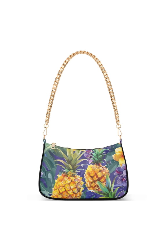 Pineapple Tropical Flowers Womens Chain Shoulder Bag Tote Handbags Clutch Hobo Purse with Zipper for Travel