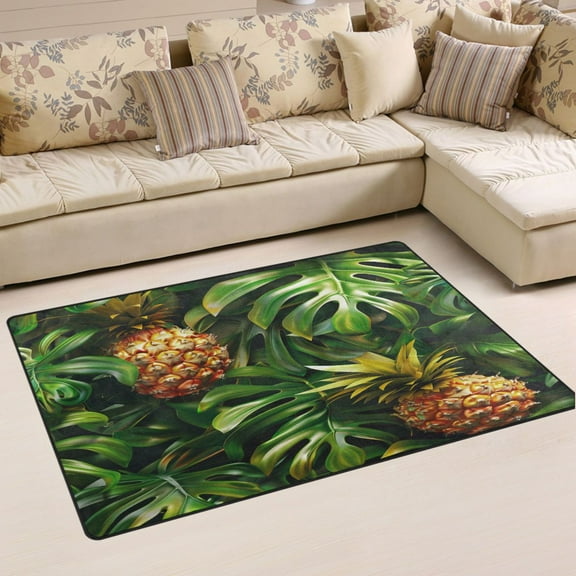Ryvnso Pineapple Tropical Palm Leaves Area Floor Mat Non-Slip Carpet Soft Rugs Doormats 31" x 20"