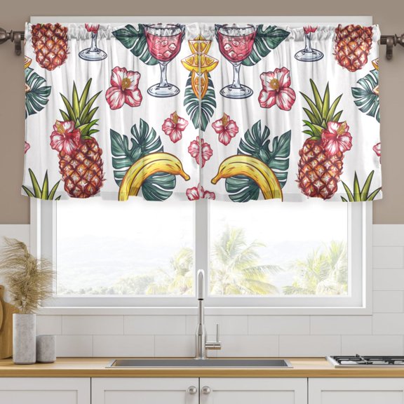 Ryvnso Pineapple and Palm Leaves Curtains Sets Short Curtain Rod Pocket Half Window Cafe Farmhouse Tier 2 Panels 57"W x 24"L