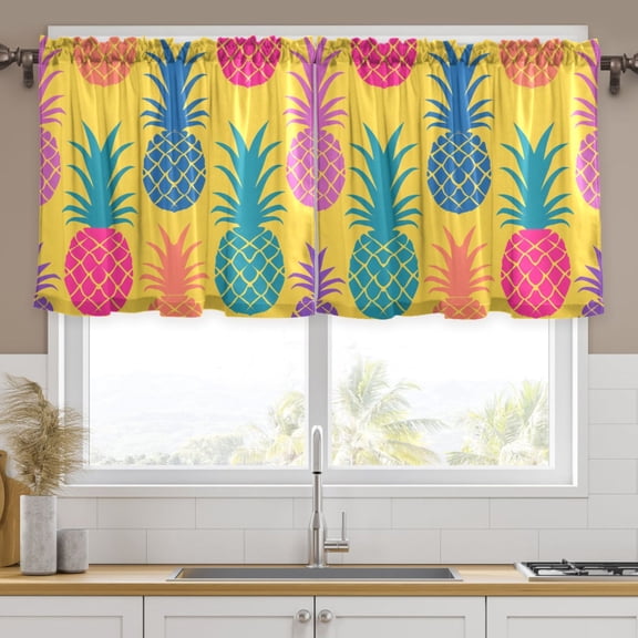 Ryvnso Pineapple on Yellow Curtains Sets Short Curtain Rod Pocket Half Window Cafe Farmhouse Tier 2 Panels 57"W x 24"L
