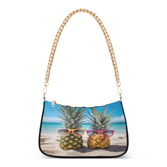 Ryvnso Pineapple with Sunglasses Womens Chain Shoulder Bag Tote Handbags Clutch Hobo Purse with Zipper for Travel