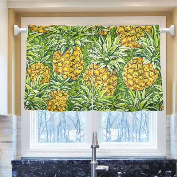 Ryvnso Pineapples Half Curtains Sets Tier 2 Panels Short Curtain Rod Pocket 27"W x 24"L