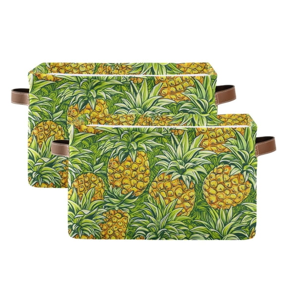 Ryvnso Pineapples Storage Basket Large Bin Foldable Boxes Toys Organizer 14.2x10.2x8.3in 2 PCs