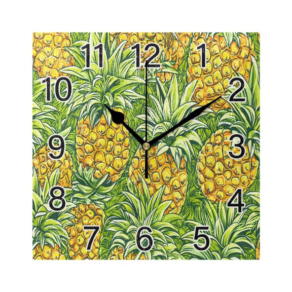 Ryvnso Pineapples Wall Clock Square Silent Non-Ticking Battery Operated 7.78"