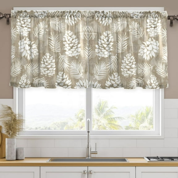 Ryvnso Pinecone and Leaf Curtains Sets Short Curtain Rod Pocket Half Window Cafe Farmhouse Tier 2 Panels 57"W x 36"L
