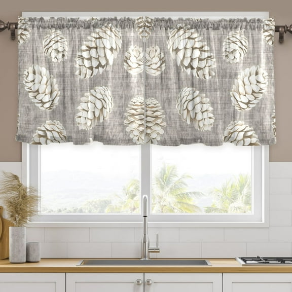 Ryvnso Pinecones Artistic Curtains Sets Short Curtain Rod Pocket Half Window Cafe Farmhouse Tier 2 Panels 57"W x 24"L