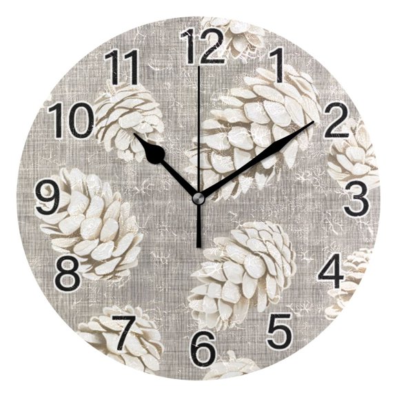 Ryvnso Pinecones Artistic Wall Clock Non Ticking Silent Kitchen Clock Battery Operated Clocks 10 inch