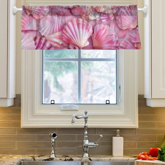 Ryvnso Pink Abstract Seashells Window Valance Kitchen Farmhouse Rod Pocket Short Curtain 54x18 inch