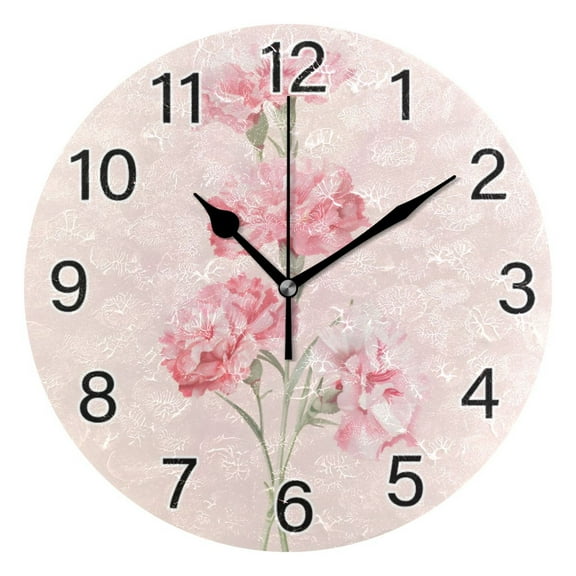 Ryvnso Pink Carnation Wall Clock Non Ticking Silent Kitchen Clock Battery Operated Clocks 10 inch