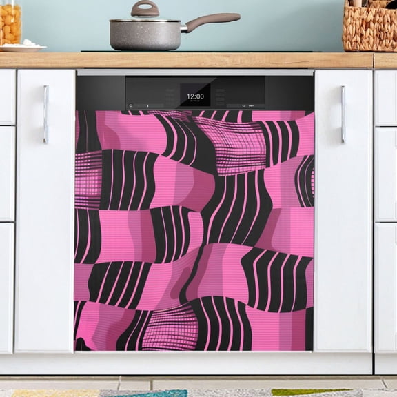 Ryvnso Pink Checkered Grid Art Pattern Dishwasher Magnetic Refrigerator Magnet Cover Kitchen Home Decorative 23"x26"