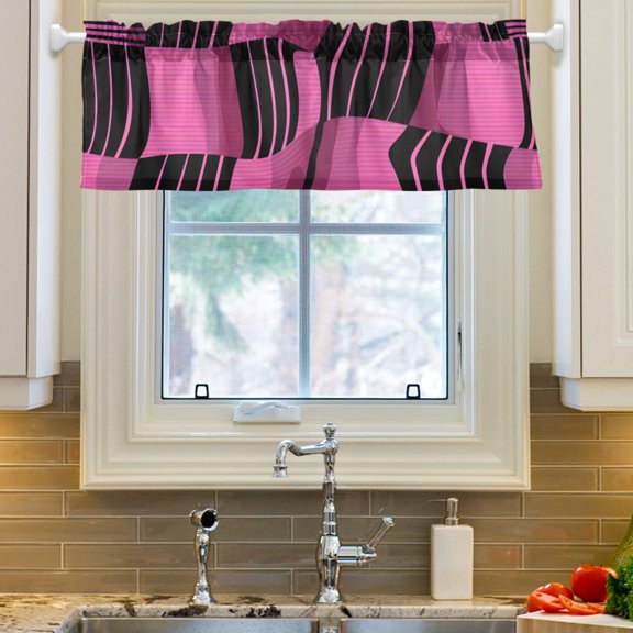 Ryvnso Pink Checkered Grid Art Pattern Window Valance Kitchen Farmhouse Rod Pocket Short Curtain 54x18 inch