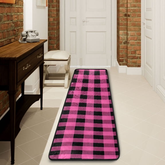 Ryvnso Pink Checkered Grid Pattern Hallway Runner Rugs Floor Carpet Non Slip Entryway Mat 2' x 6'