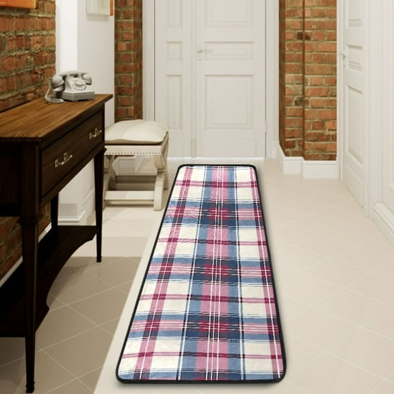 Ryvnso Pink Checkered Grid Pattern Hallway Runner Rugs Floor Carpet Non Slip Entryway Mat 2' x 6'