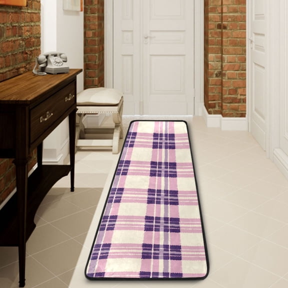 Ryvnso Pink Checkered Grid Pattern Hallway Runner Rugs Floor Carpet Non Slip Entryway Mat 2' x 6'
