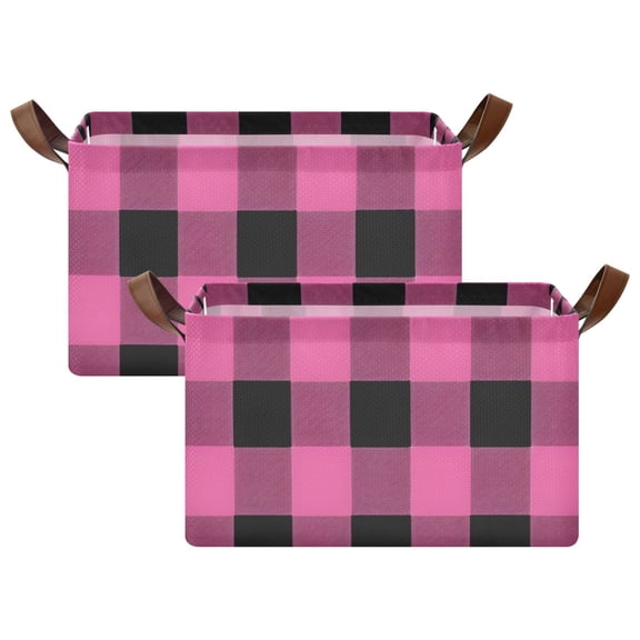 Ryvnso Pink Checkered Grid Pattern Storage Bins Large Basket Foldable Cube Toys Organizer with Handles 2 PCs