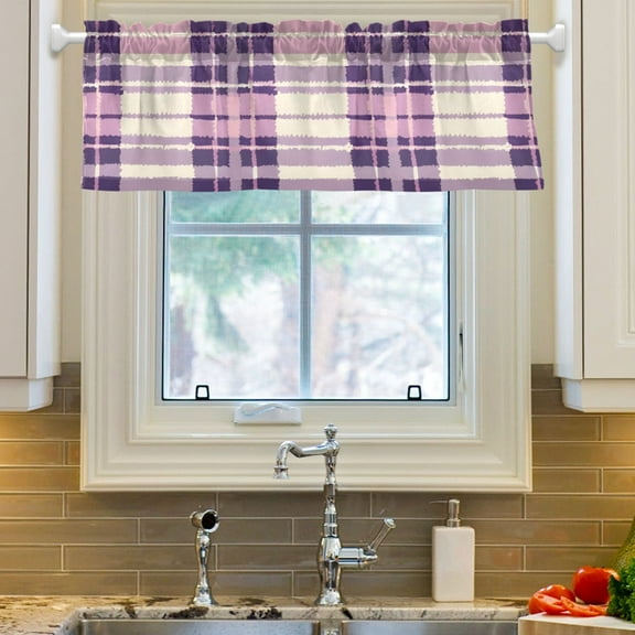 Ryvnso Pink Checkered Grid Pattern Window Valance Kitchen Farmhouse Rod Pocket Short Curtain 54x18 inch