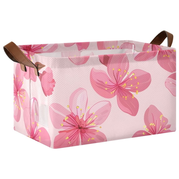 Ryvnso Pink Cherry Blossoms Flower Storage Bins Large Basket Foldable Cube Toys Organizer with Handles 1 PC