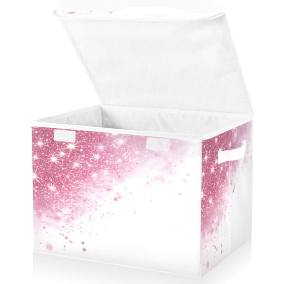 Ryvnso Pink Fireworks Large Lidded Foldable Storage Baskets Cubes Boxes Lids Bin for Home
