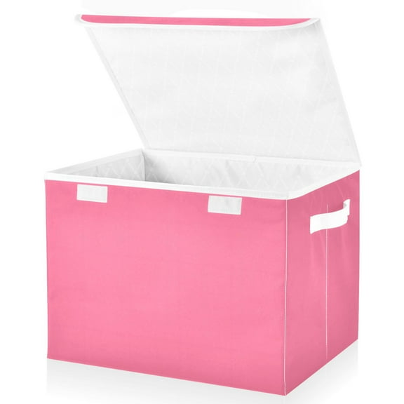 Ryvnso Pink Large Lidded Foldable Storage Baskets Cubes Boxes Lids Bin for Home