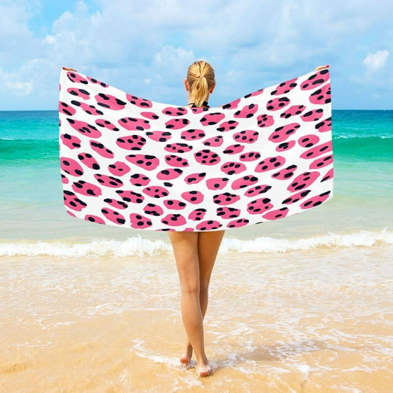 Ryvnso Pink Leopard Print Oversized Beach Towel Microfiber Bath Blankets Swimming Fitness 37" x 74"