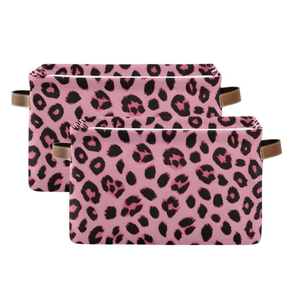 Ryvnso Pink Leopard Storage Basket Large Bin Foldable Boxes Toys Organizer 14.2x10.2x8.3in 2 PCs
