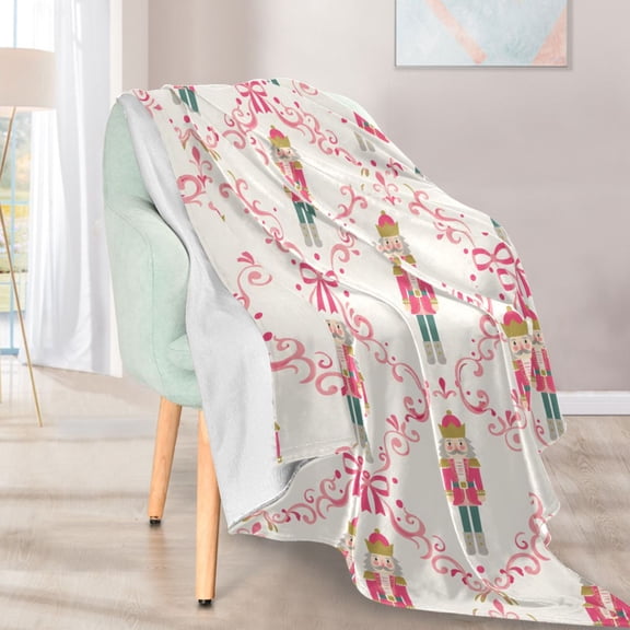 Ryvnso Pink Nutcracker Christmas Pattern Flannel Throw Blankets for Sofa Bed Couch 50 x 60 inch