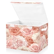 Ryvnso Pink Rose Flower Large Lidded Foldable Storage Baskets Cubes Boxes Lids Bin for Home