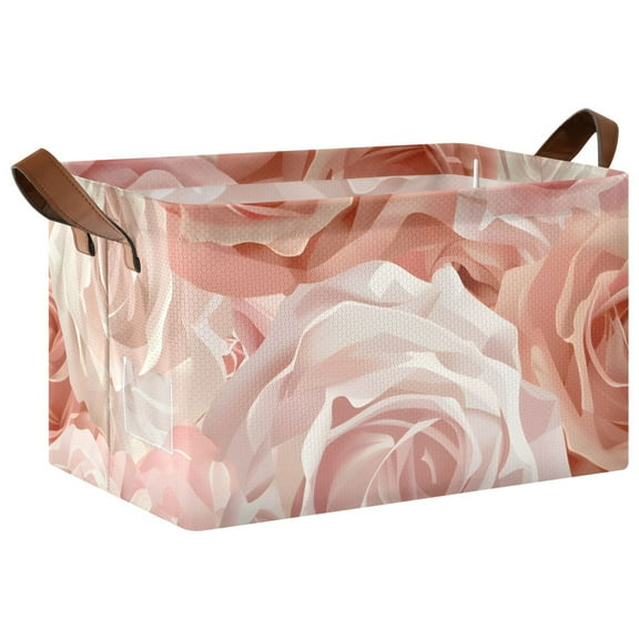 Ryvnso Pink Rose Flower Storage Bins Large Basket Foldable Cube Toys Organizer with Handles 1 PC