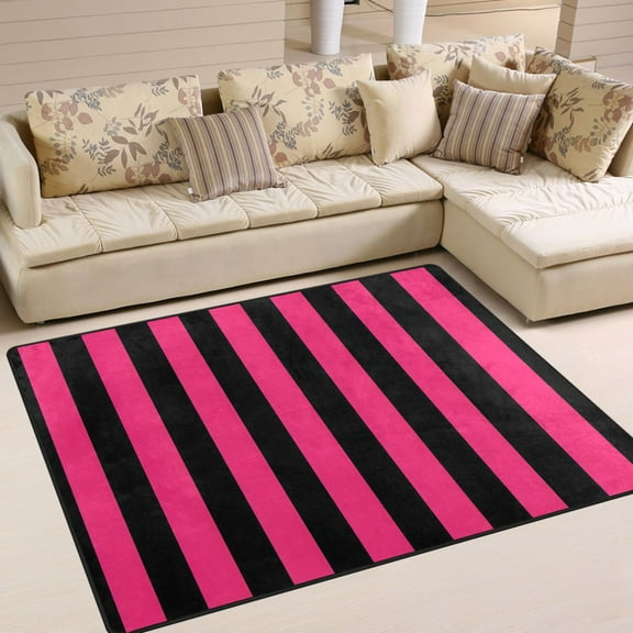 Ryvnso Pink and Black Stripe Pattern Area Floor Rugs Soft Non-Slip Large Mats Nursery Carpets 80" x 58"