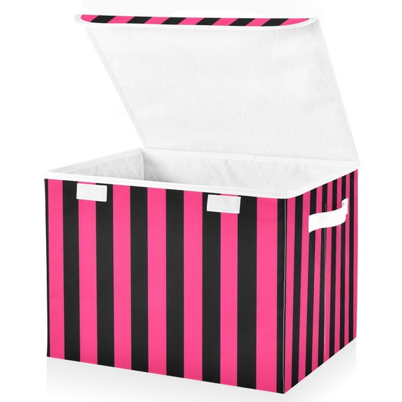 Ryvnso Pink and Black Stripe Pattern Large Lidded Foldable Storage Baskets Cubes Boxes Lids Bin for Home
