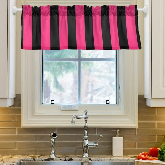Ryvnso Pink and Black Stripe Pattern Window Valance Kitchen Farmhouse Rod Pocket Short Curtain 54x18 inch