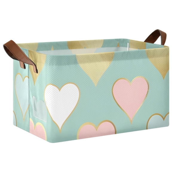 Ryvnso Pink and Gold Love Heart Storage Bins Large Basket Foldable Cube Toys Organizer with Handles 1 PC