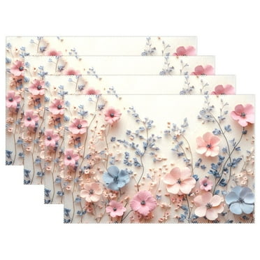 Ryvnso Placemats Set of 4 3d Flower Paint Dining Mats Heat-Resistant Non-Slip Washable Table Mat